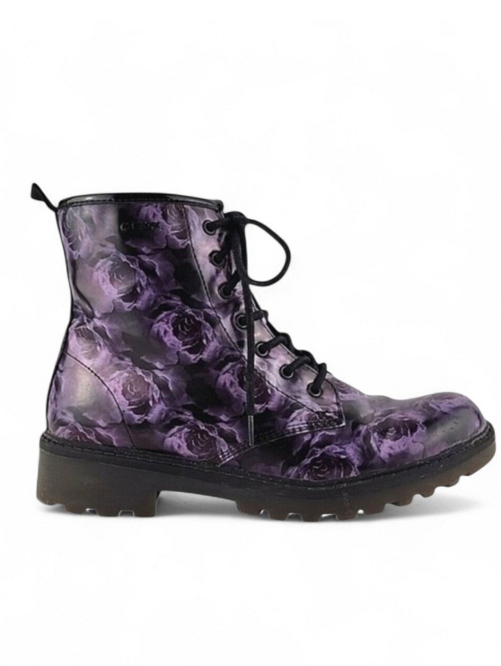 GEOX Women's Casey Purple Floral Rose Patent Leather Lace Up Short Boots 36 - Picture 2 of 16